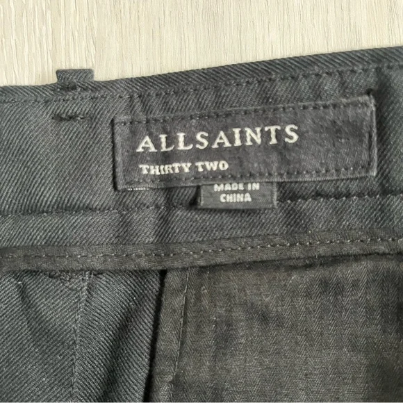 ALLSAINTS MENS TALLIS WOOL PANTS CHARCOAL BLACK CROPPED PLEATED POCKETS 32